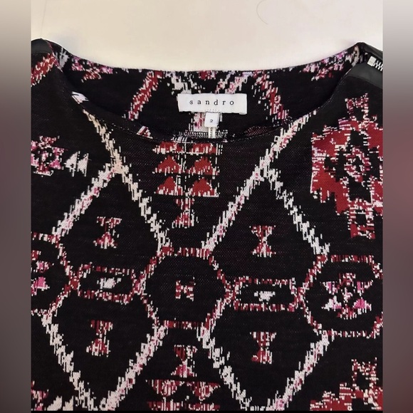 SANDRO PARIS Office Siren Blouse Sz2 US M Cowhide Leather Zip Sleeve Geometric - Picture 10 of 13
